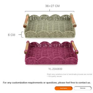 <span class=keywords><strong>Cesta</strong></span> de Almacenamiento Tejida de Cuerda de Papel Estilo Boho con Asas de Madera, Multiusos para Sala de Estar, Entrada, Boda, <span class=keywords><strong>Picnic</strong></span>, Decoración y Organización - Product Image 3