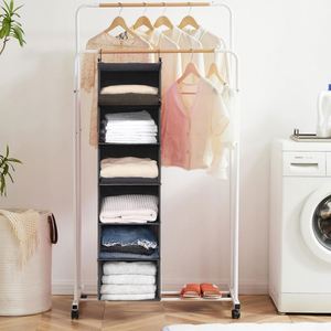 6 Tier Non-Woven Hanging Closet Organizer with 2 Metal <b>Hooks</b> Weekly Kids Clothes Storage <b>Shelf</b> with Day Labels for Wardrobe - Product Image 4