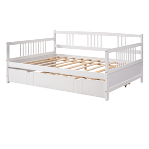 Full Size <b>Daybed</b> Wood Bed <b>With</b> Twin Trundle White <b>Storage</b> Bed For Kids Bedroom - Product Image 5