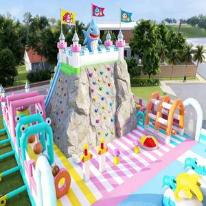 Château gonflable commercial à louer pour événements, avec blocs de construction, toboggan et système de gonflage à air - Product Image 5