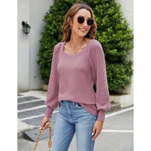 FOXA Pull côtelé à manches longues pour femme, pull décontracté d'automne en tricot pour femme - Product Image 3