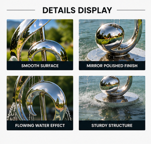 Escultura de Fuente Musical de Acero Inoxidable Pulido Espejo Tamaño <span class=keywords><strong>Real</strong></span> BSA, Fuente de Agua Musical para Parques Musicales y Patios - Product Image 3