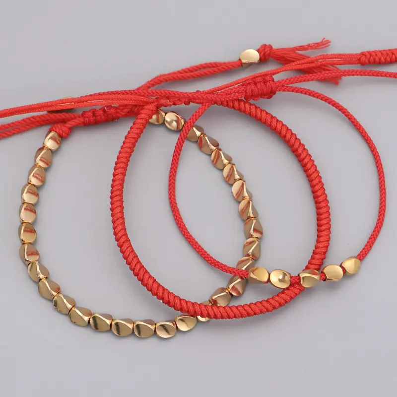 Pulsera hecha a mano cuerda trenzada macramé tejido pulsera hilo rojo suerte Budista Tibetano pulsera para mujeres y hombres