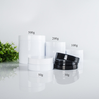 Pot en plastique noir pour crème avec large ouverture, disponible en 25 g, 30 ml, 50 ml, 100 ml, 200 ml, 500 ml