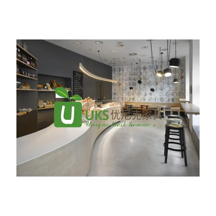 ตู้โชว์สำหรับร้านค้าเบเกอรี่ตู้โชว์ทรง U สีขาวใช้ MDF พร้อมสีอบขนมปังเฟอร์นิเจอร์อาหาร