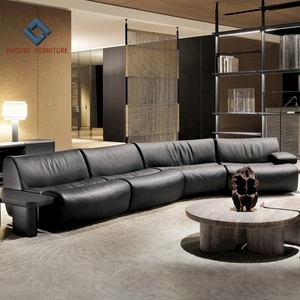 Derniers canapés modulaires modernes en cuir de couleur noire aniline pleine fleur pour salon ensemble Ernest - Product Image 2