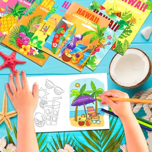 TY028 buku mewarnai pantai Hawaii pengisi aktivitas sekolah buku gambar lukisan DIY untuk hadiah pesta ulang tahun anak-anak