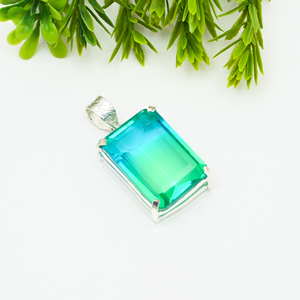 Collar con colgante de piedras preciosas de topacio bicolor de estilo bohemio Chapado en plata de ley hecho a mano para ocasiones de boda y fiesta - Product Image 2