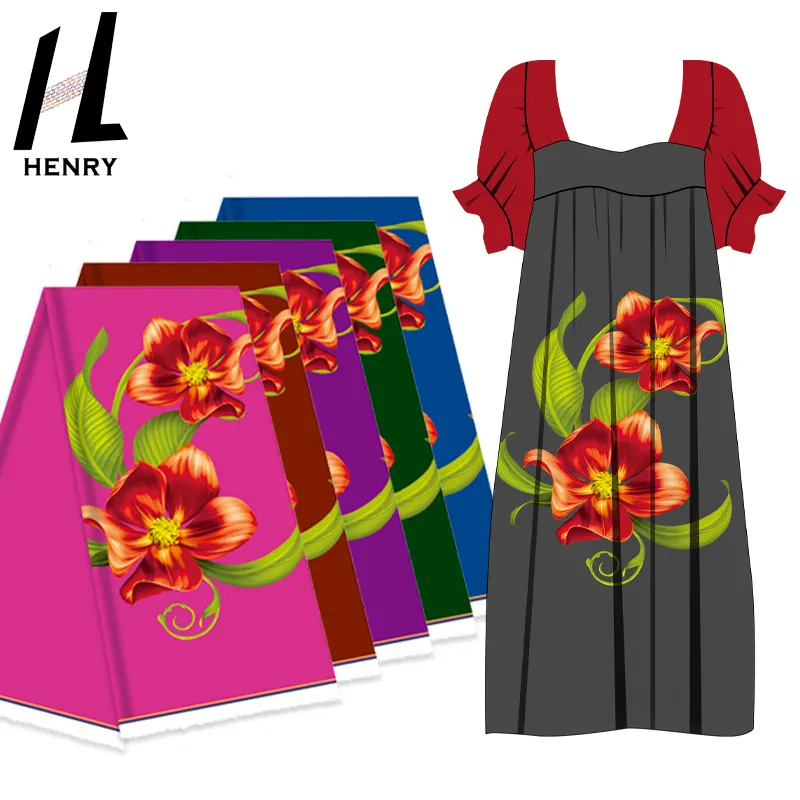 Henry Newest Big Flower Printed Fabrics For Clothing High Quality Polyester Accept Custom Print Fabric For Garment