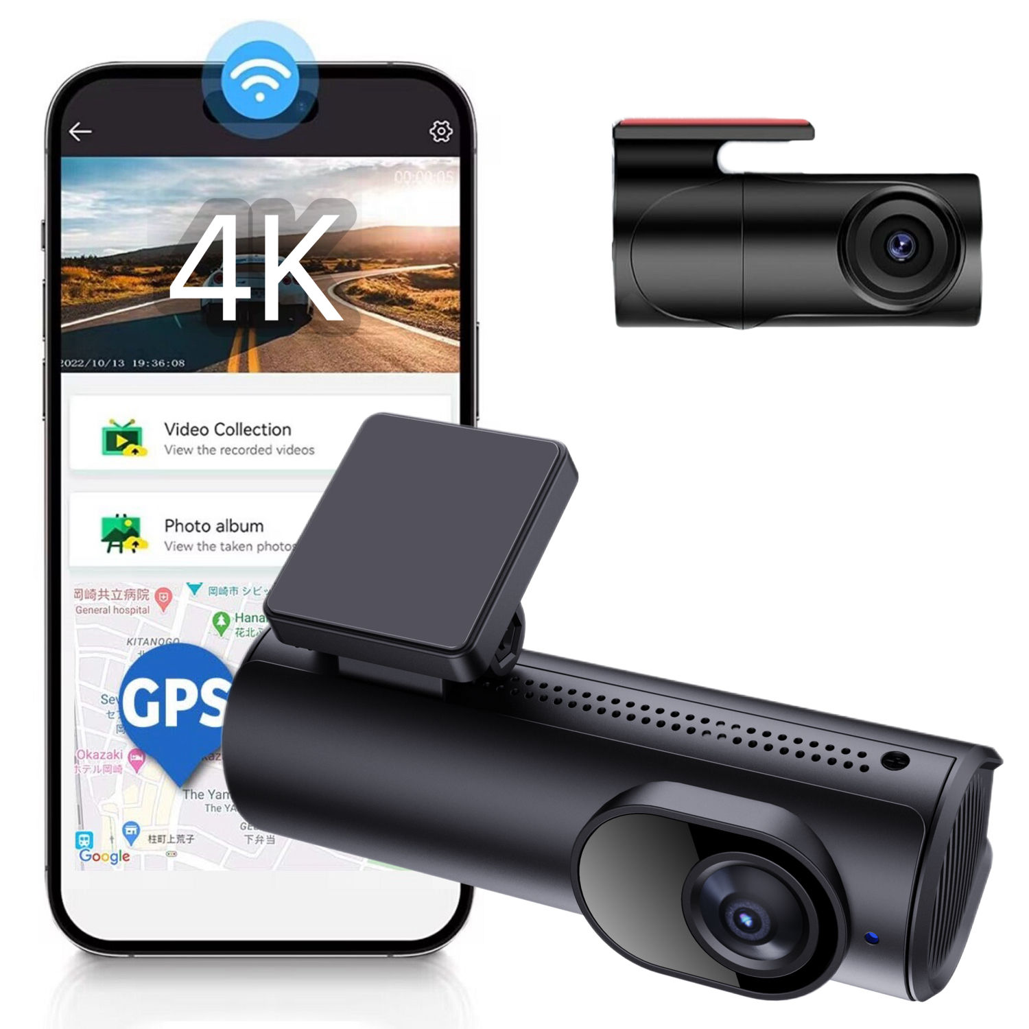 4k+1080P Driving Recorder No Screen Dash Camera with Wifi Car Dvr