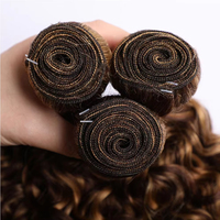 Extensiones de Cabello Humano Ondulado Profundo P4/27 con Reflejos Marrón Miel, Paquetes de 3 Unidades de Cabello Virgen Rizado para Colas de Caballo