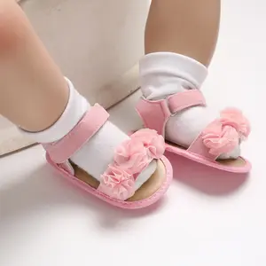 新款户外夏季粉色婴儿脚穿透气女婴鞋凉鞋白色童童花鞋