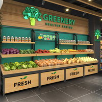 Fabrieksdirecte prijs dubbelzijdige supermarkt houten metalen lichtgewicht vrijstaande schappen winkel fruit groente stands staal