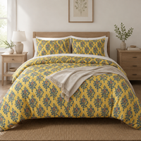 Ensemble de literie 4 pièces en coton 100% à imprimé floral bleu clair, housse de couette, drap, taies d'oreiller pour la chambre à coucher, textile de maison