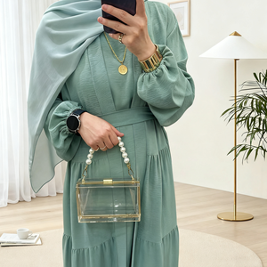 Tondre les robes <span class=keywords><strong>de</strong></span> femmes Abaya <span class=keywords><strong>de</strong></span> gros 2025 vêtements islamiques modeste Abaya Cardigan et robe intérieure 2 pièces Abaya Set Adultes - Product Image 1