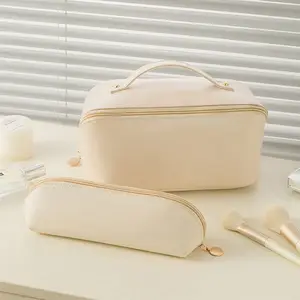 Büyük kapasiteli seyahat PU deri yıkama Organ yastık çanta makyaj kozmetik çantası seyahat taşınabilir büyük kapasiteli saklama çantası