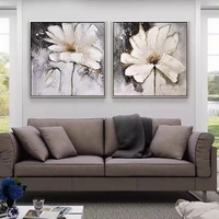 Grande toile florale fleurie Art mural élégant Magnolia blanc peinture gris botanique peint à la main oeuvre texturée pour la décoration intérieure