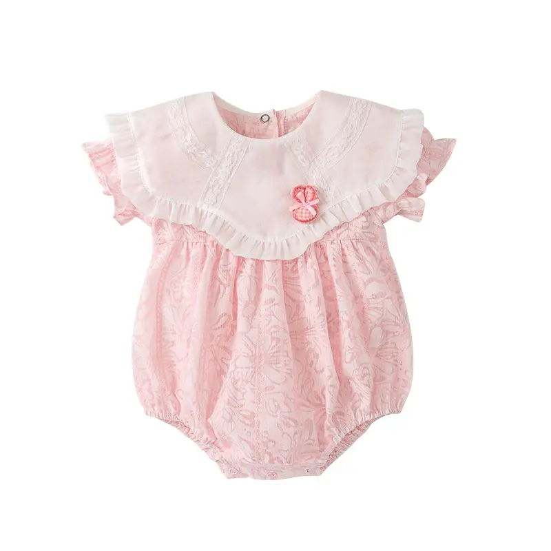 Kız elbise 2023 yeni yaz tatlı bebek giyim kısa kollu ince bebek tek parça yürümeye başlayan tulum takımı