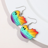 Anting-anting akrilik perempuan lucu perhiasan modis anting-anting menjuntai kreatif jaring laba-laba pelangi jamur Halloween kustom murah