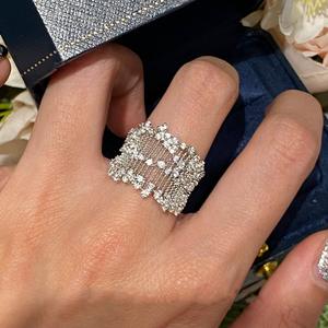 Light Luxury S925 Pure <b>Silver</b> Palace Lace Ring Starry Sky Diamond Sparkling Stars Weaving Dreams Full Diamond Organ <b>Skirt</b> Ring - Product Image 4
