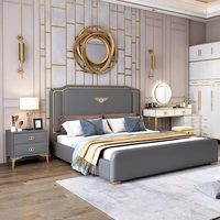 Lit moderne et simple, de luxe léger, en bois massif, avec tête de lit rembourrée en cuir nordique, pour chambre à coucher, idéal pour jeux PC et consoles, lit tendance.