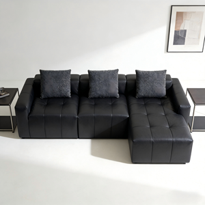 Sofá Modular de 3 Plazas de Cuero Negro, Estilo Moderno de Lujo Ligero, Sofás para Sala de Estar, Decoración Moderna para el Hogar, Sofá Comprimido - Product Image 3