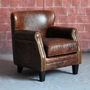 Cổ điển cổ điển retro phong cách Mỹ da bò ghế cổ điển màu nâu xì gà phòng chờ đồ nội thất phòng khách ghế cánh tay - Product Image 3