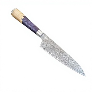 Couteau de chef de luxe en acier inoxydable, couteaux de cuisine japonais de haute qualité et écologiques, manche en bois d'olivier et résine violette, couteau Santoku - Product Image 1
