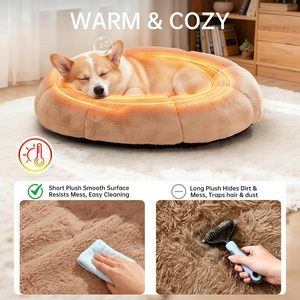 Cama Ortopédica Tipo Donut para Perros y Gatos, Base Antideslizante, Material <span class=keywords><strong>de</strong></span> Poliéster, Lavable a Máquina, Funda Extraíble, Felpa Corta - Product Image 2
