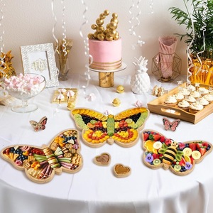 Wooden Butterfly <b>Tray</b> Heart Shape Dipping Dish Fruit Dessert Plate Creative Party Serving Decorative Natural Wood Color - Product Image 1