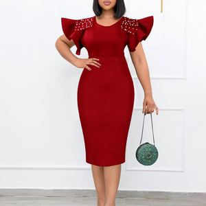 Commerce extérieur Grande taille Femme Nouveauté 2024 Col lotus Manches à volants Perles Anti-statique Taille empire Été <span class=keywords><strong>OL</strong></span> Européen Américain - Product Image 2