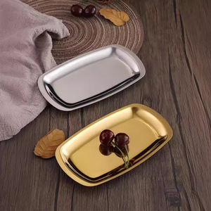 Bandeja Rectangular de Acero Inoxidable 304 con Fondo Plano, Plato para Postres, Plato para Aperitivos Estilo Coreano, Bandeja Poco Profunda - Product Image 3