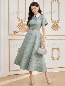 Telas Textiles Jacquard con Relieve, 100% Poliéster, para Confección de Vestidos Jacquard de Manga Corta con Detalles Calados para Mujer - Product Image 6