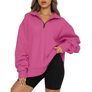 Sweat surdimensionné pour femmes personnalisé de haute qualité automne mode à capuche demi-fermeture éclair pull chemise à manches longues vêtements - Product Image 2