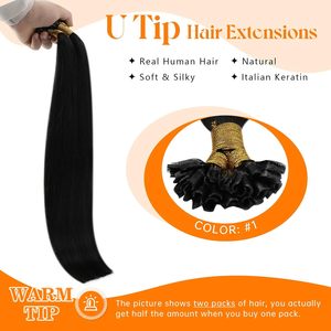 Extensiones de Cabello Remy de Doble Trama con Punta en <span class=keywords><strong>U</strong></span> de 12-28 Pulgadas, Color Negro Intenso, Punta en K Suave, Aspecto Natural, para Cabello Fino de Mujer - Product Image 3