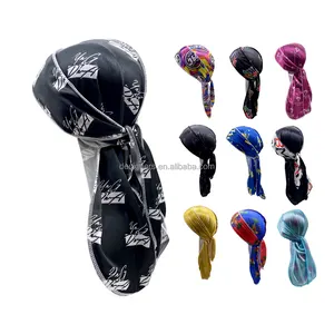 Customized All Over The Gradient Logo Designer Durag Turban Cap Custom Bonnet Durag For Men And Women