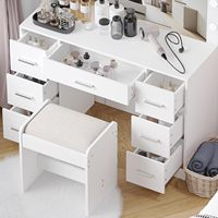 Table de maquillage moderne en bois blanc pour chambre et salle de bain avec miroir réglable, lumières LED, 7 tiroirs et tabouret pour femmes