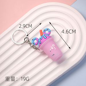 Llavero de lujo superventas con forma de taza de helado y té con leche, de PVC blando con impresión UV, diseño 3D, bonitos dijes de donut para bolso - Product Image 6