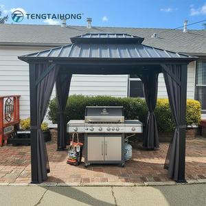 ศาลาพักผ่อนกลางแจ้งทรงรีสอร์ท โครงอะลูมิเนียม หลังคาแข็งแบบสองชั้น พร้อมม่านระบายอากาศ เหมาะสำหรับริมสระน้ำหรือลานบ้าน - Product Image 2