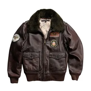 Winter Custom Wool collar Washed Cowhide Cotton Clothes Genuine Leather Male bomber jacket for men Coats deri ceket