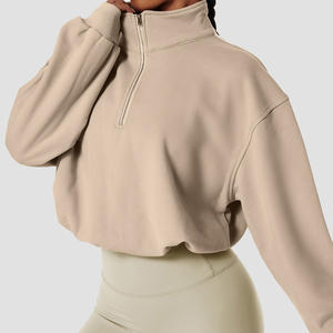 <span class=keywords><strong>Pull</strong></span> en molleton épais personnalisé avec logo en gros pour femmes <span class=keywords><strong>Pull</strong></span> à col roulé Demi-zip Sweat-shirts Crop Top - Product Image 1
