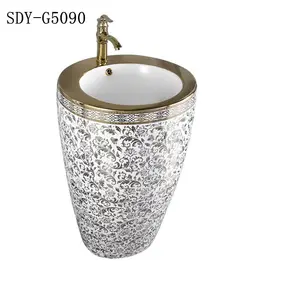 Seramik altın renk ayaklı lavabo banyo altın ayaklı lavabo fiyat yuvarlak ayaklı lavabo