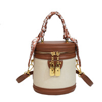 Sac à main pour femme en toile et cuir PU, petit sac à bandoulière avec foulard en soie