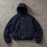 Sweat-shirt à capuche délavé indigo pour homme avec boucle à crochet métallique, manches raglan, poche kangourou courte, style streetwear