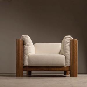 Sillón Individual Estilo Wabi Sabi con Estructura de Madera Maciza para Sala de Estar, Cafetería, Recepción de Hotel - Product Image 2