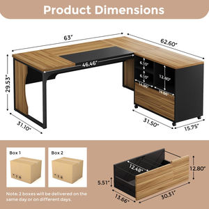 Bureau d'ordinateur exécutif en forme de <span class=keywords><strong>L</strong></span>, directement de <span class=keywords><strong>l</strong></span>'usine BSCI, avec armoire à dossiers mobile et éclairage LED, grande table de bureau - Product Image 4