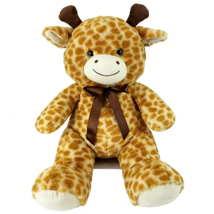 Girafe en peluche personnalisable avec ruban marron, girafe souriante en peluche, jouet en peluche à imprimé girafe marron clair - Product Image 1
