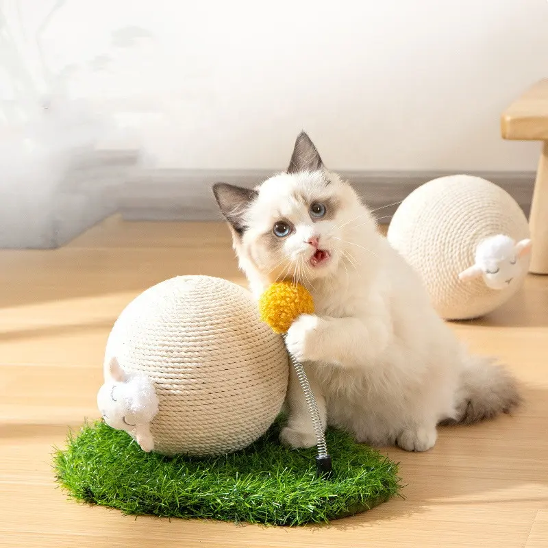 OEM Furnitur Hewan Peliharaan Penyangga Kayu, Bola Goresan Super Lucu, Mainan Kucing untuk Memanjat Kucing
