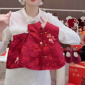 Tongxingyuan Baby Girl Red Chinese Style Vest Skirt Set Thick Cotton Floral Winter Clothing - Product Image 3