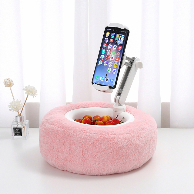360° Adjustable Foldable Plush Pillow Phone Stand Desktop Holder for Live Streaming Video Chat Lazy Bracket Utility Rack